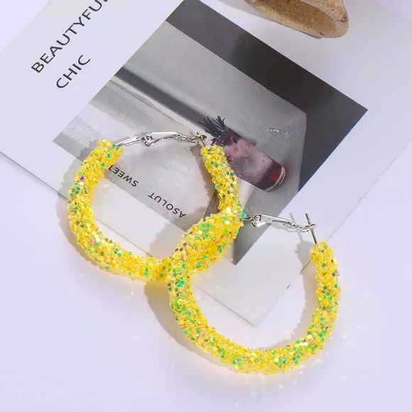 Absolutely stunning Bohemian simple yellow shiny Glitter Big Round Circle hoop - Picture 4 of 9